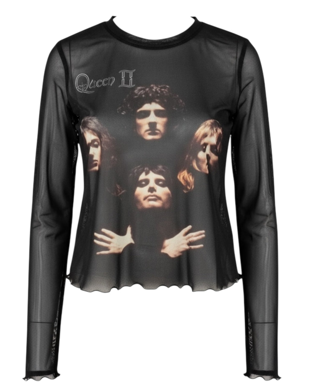Queen - Bohemian Rhapsody Print Mesh Cropped Top