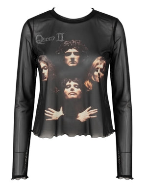 Queen - Bohemian Rhapsody Print Mesh Cropped Top