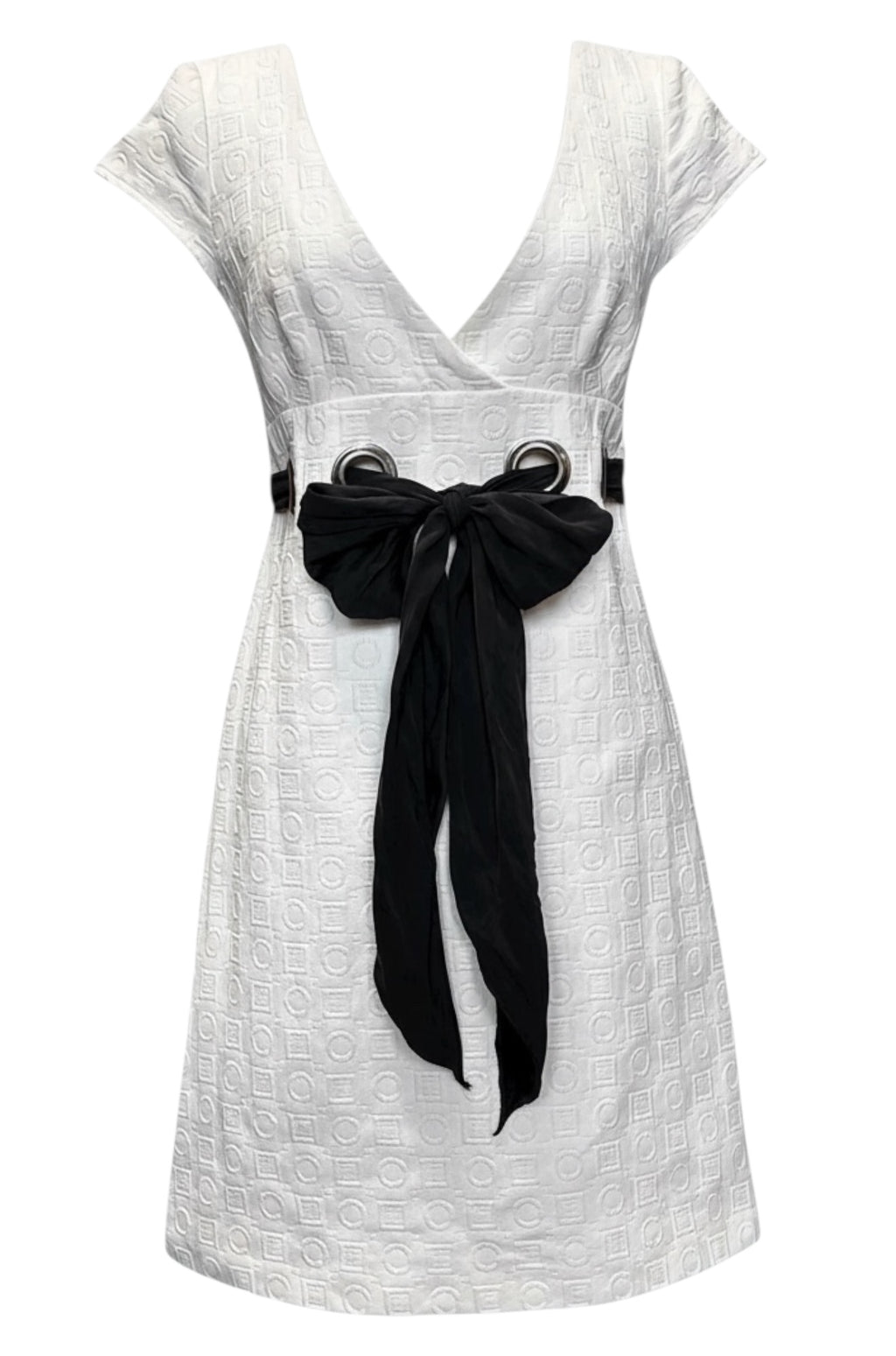 Pre-owned - Chloé - Square-and-Circle Jacquard With Big Grommets & Sash Dress