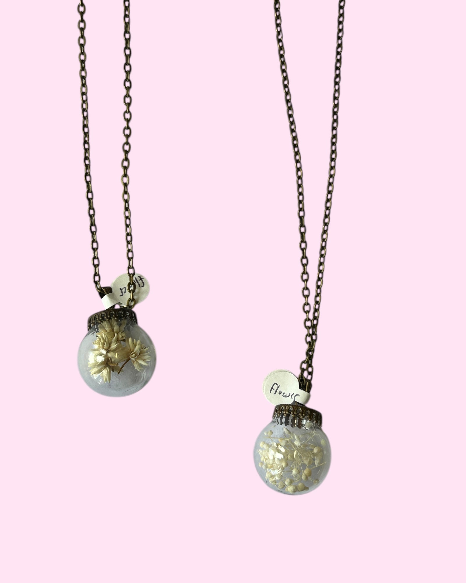 Janis Hydrate Flower In Glass Sphere Pendant Necklace