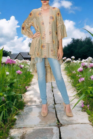 Brooke Sunflowers Print Lace Cardigan