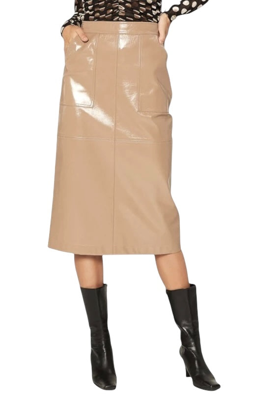 Cecelia Vegan Patent Leather Midi Skirt