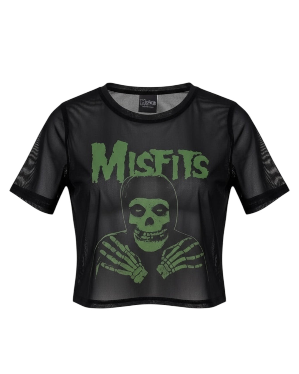 The Misfits Green Hands Print Mesh Cropped Top