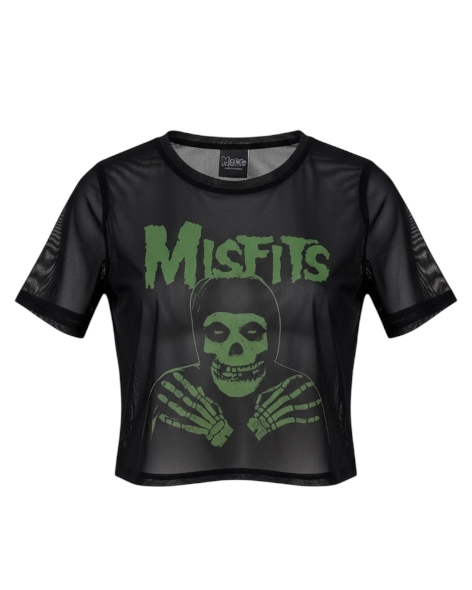 The Misfits Green Hands Print Mesh Cropped Top