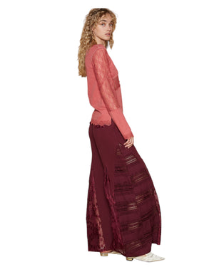 Lorraine Lace Insert Wide-Leg Texture French Terry pants