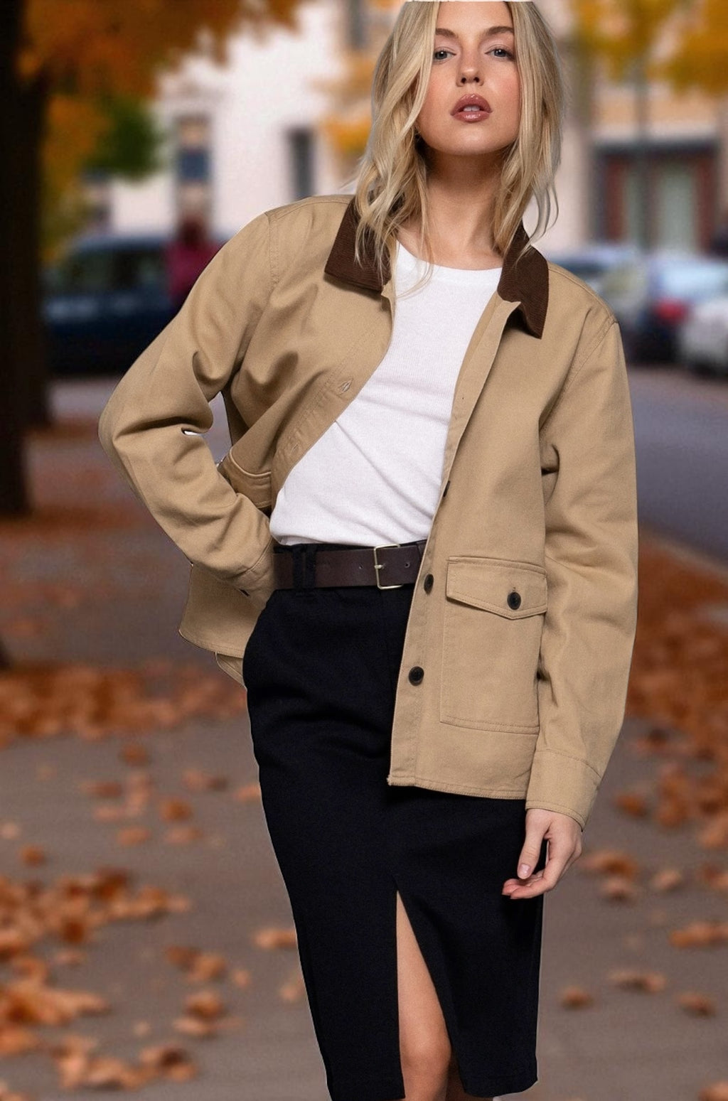 Terri Contrast Corduroy Collar Lightweight Work Jacket