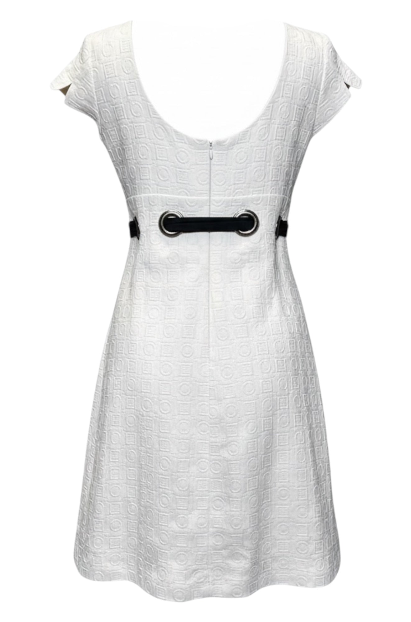 Pre-owned - Chloé - Square-and-Circle Jacquard With Big Grommets & Sash Dress