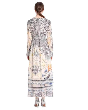 Donna Animal & Floral Mixed Print Chiffon Dress