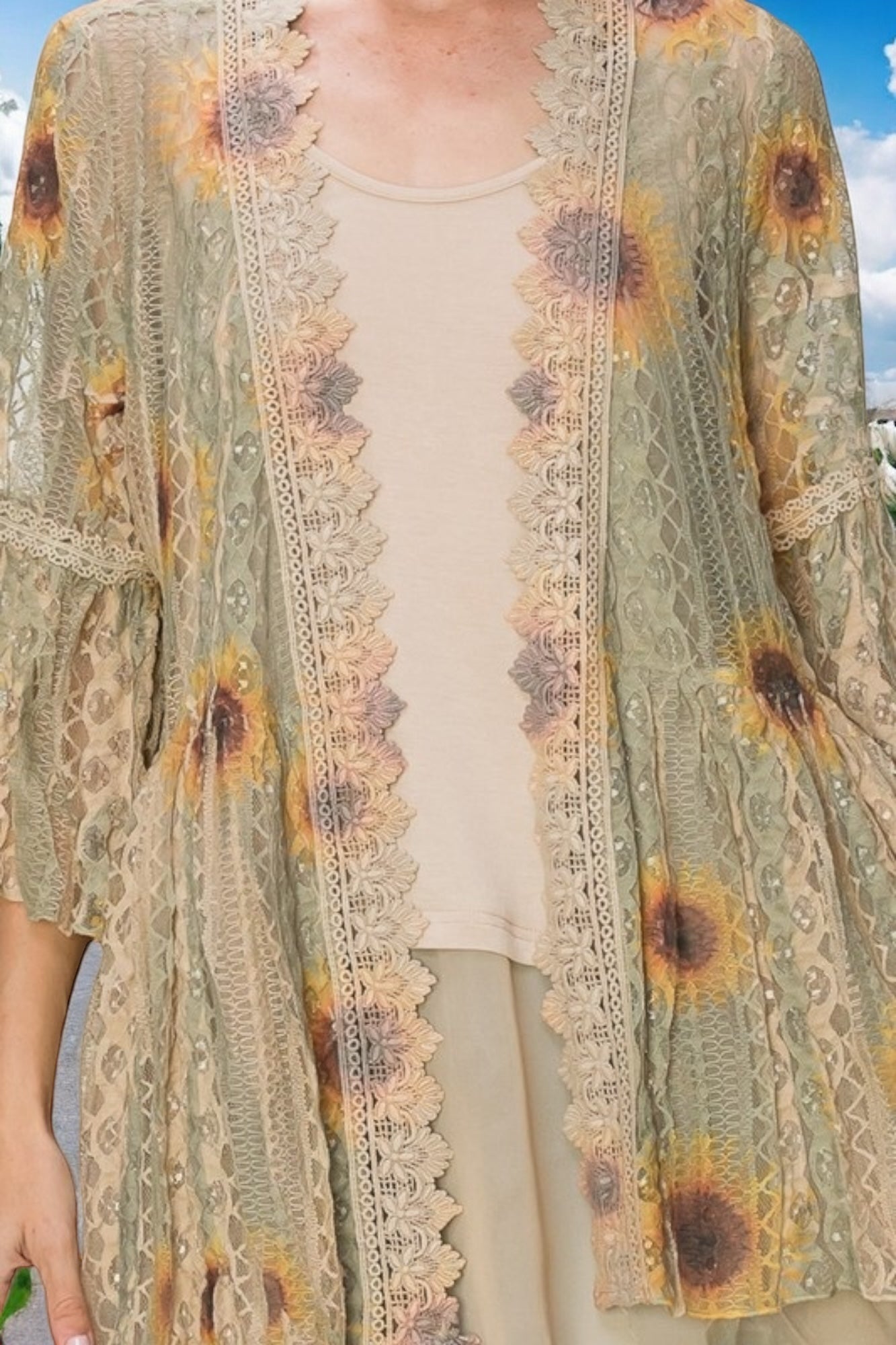 Brooke Sunflowers Print Lace Cardigan