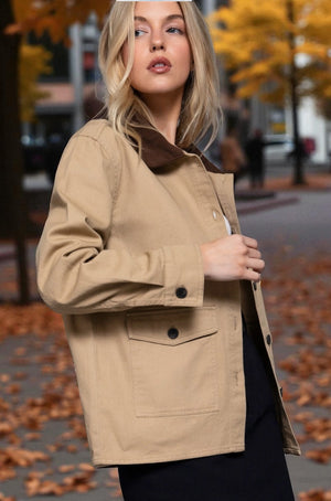 Terri Contrast Corduroy Collar Lightweight Work Jacket