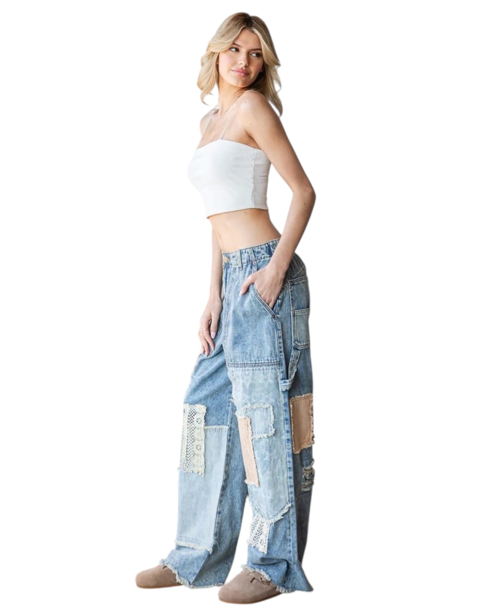 Sandra Washed Patchwork Slouchy Jeans