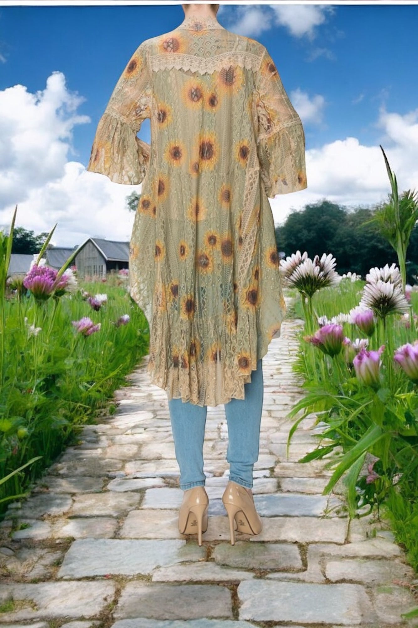 Brooke Sunflowers Print Lace Cardigan
