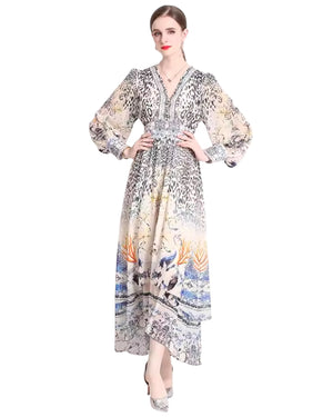 Donna Animal & Floral Mixed Print Chiffon Dress