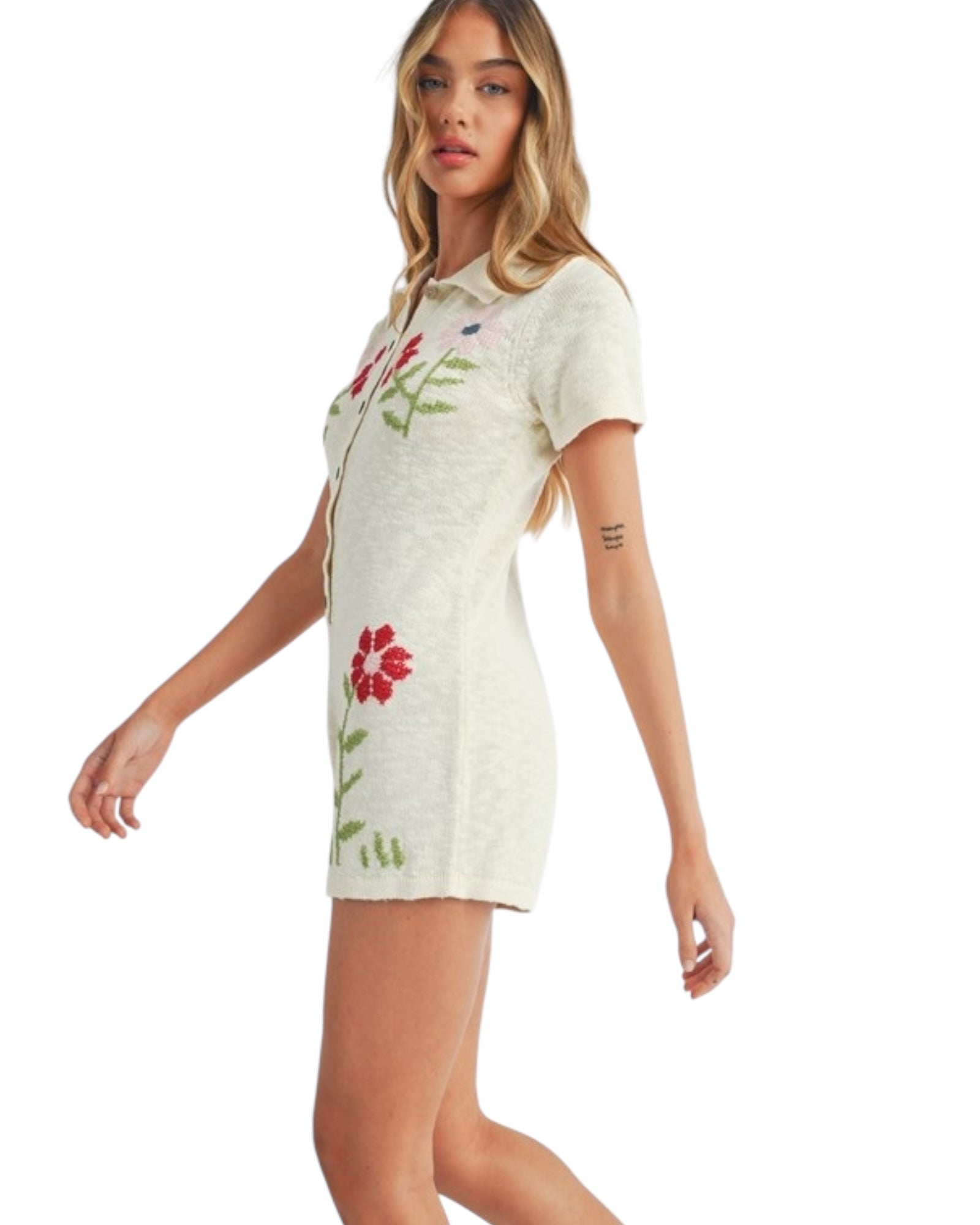 Nikki Embroidered Floral Knit Romper