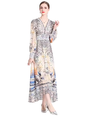 Donna Animal & Floral Mixed Print Chiffon Dress