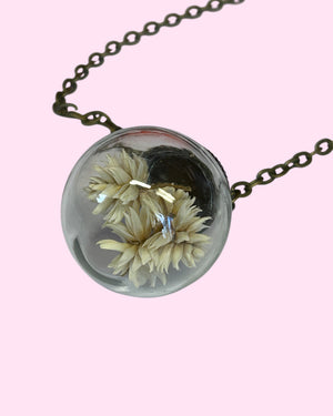 Janis Hydrate Flower In Glass Sphere Pendant Necklace