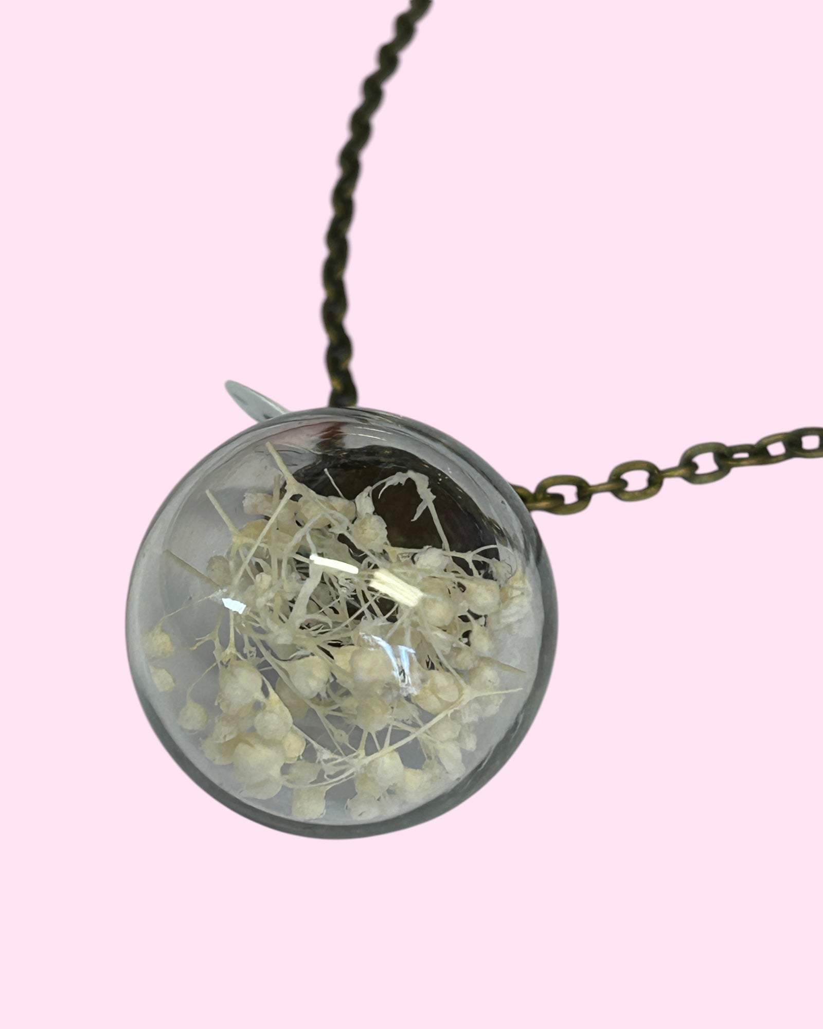 Janis Hydrate Flower In Glass Sphere Pendant Necklace