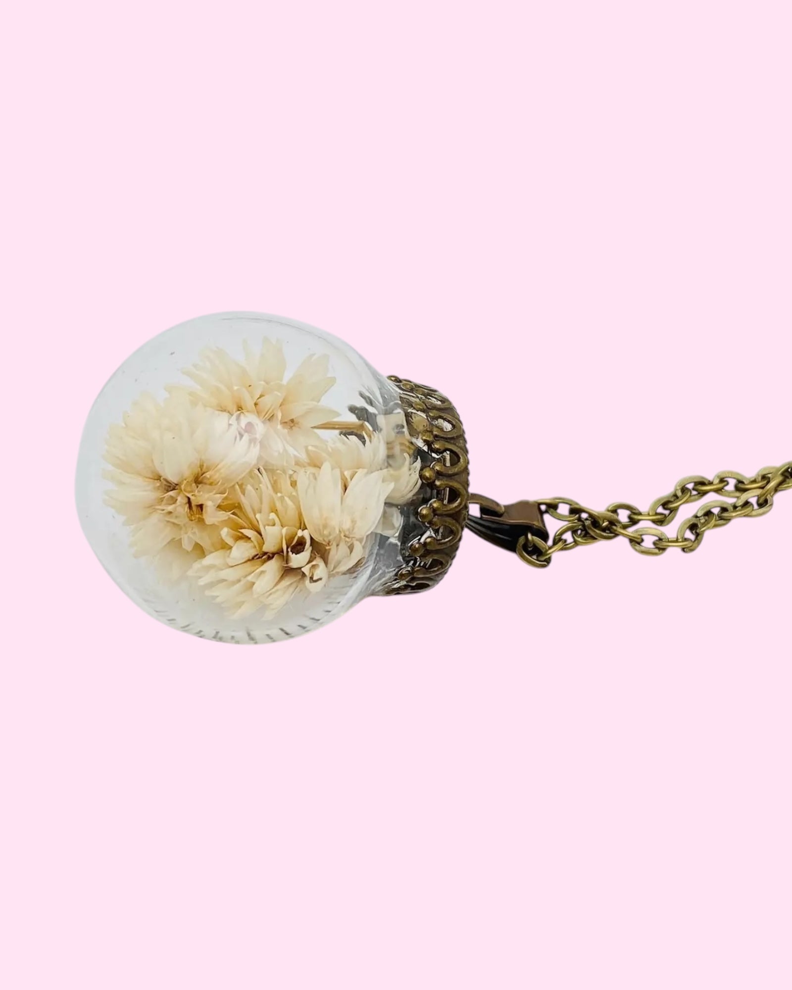 Janis Hydrate Flower In Glass Sphere Pendant Necklace