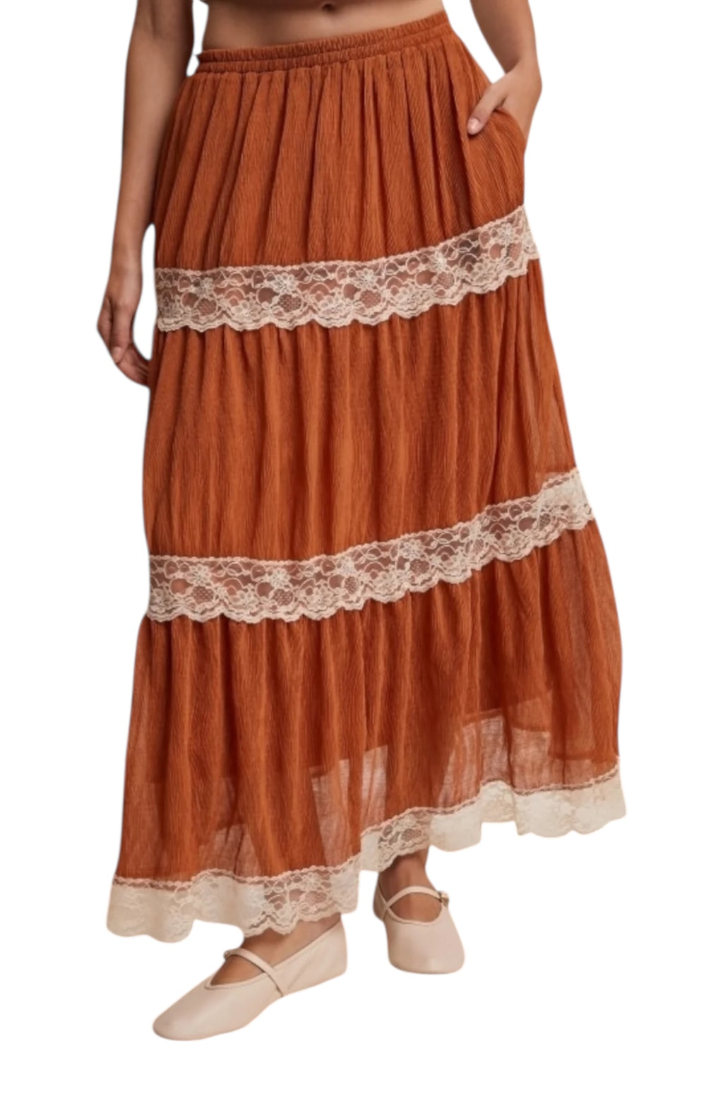 Rolla Lace-Trims Crinkle Maxi Skirt