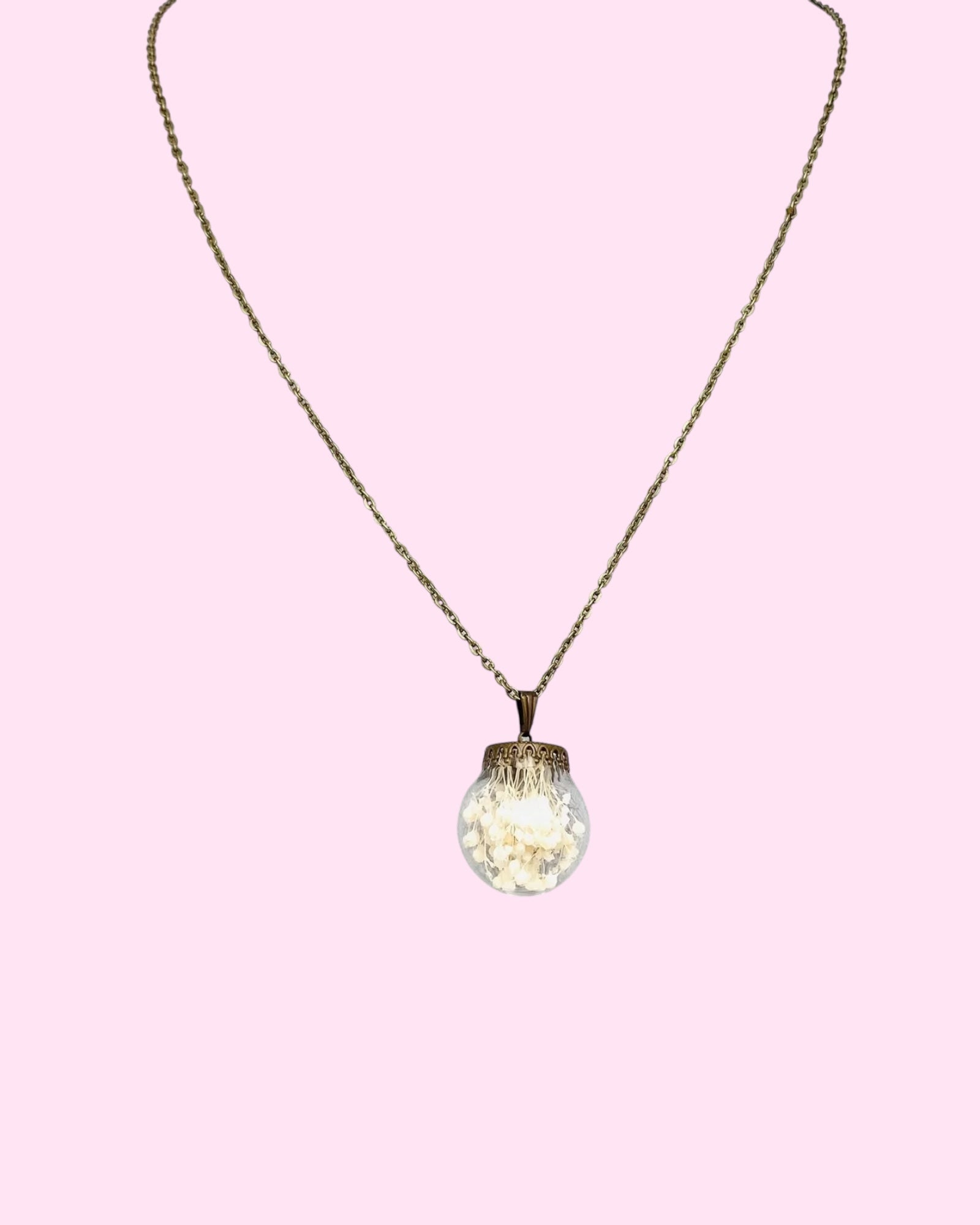 Janis Hydrate Flower In Glass Sphere Pendant Necklace