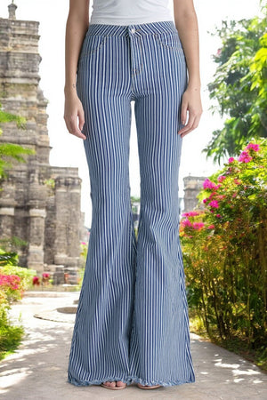 Avila Stripes Hight Rise Flare Jeans