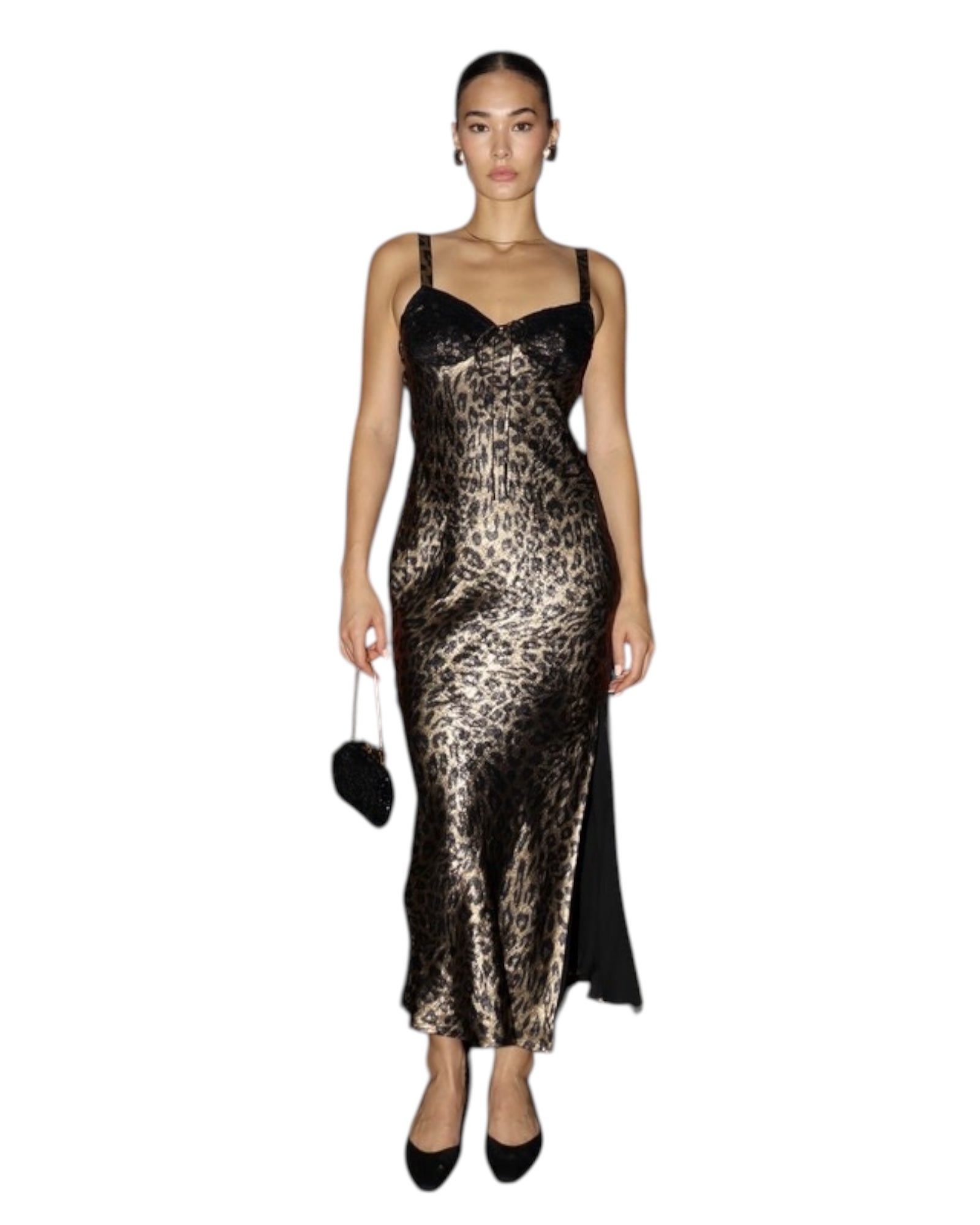 Gracie Metallic Leopard Print Midi Slip Dress