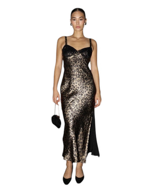 Gracie Metallic Leopard Print Midi Slip Dress