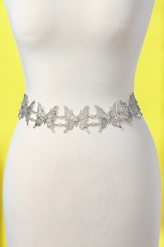 LASER CUTOUT BUTTERFLY CHAIN BELT