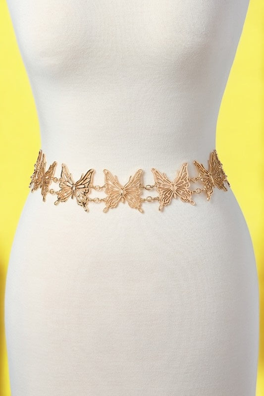 LASER CUTOUT BUTTERFLY CHAIN BELT