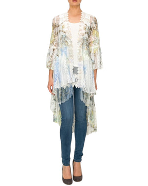 Rina Blurry Summery Floral Print Tulle Trim Lace Cardigan