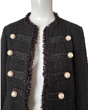 Pre-owned - Giant Pearl Details Military Style Tweed Jacket