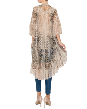 Mariam Leafy Print Tulle Trim Lace Cardigan