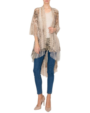 Mariam Leafy Print Tulle Trim Lace Cardigan