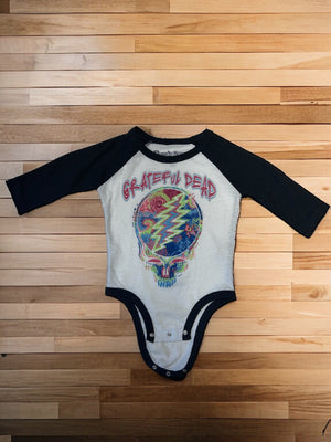 Rowdy Sprout -Recycled Cotton Grateful Dead Skull Print Long Sleeve Onesie