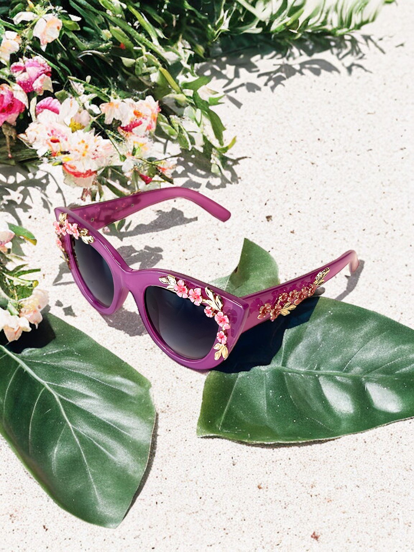 Mya Flowers Embellished Cat Eye Sunglasses