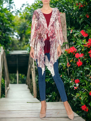 Jill Big Flower Sublimation Ruffle Lace Cardigan