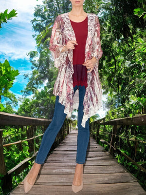 Jill Big Flower Sublimation Ruffle Lace Cardigan