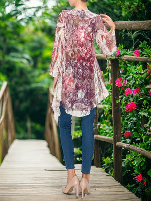 Jill Big Flower Sublimation Ruffle Lace Cardigan