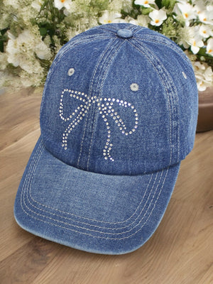 Donna Rhinestone BOW Embellished DENIM CAP