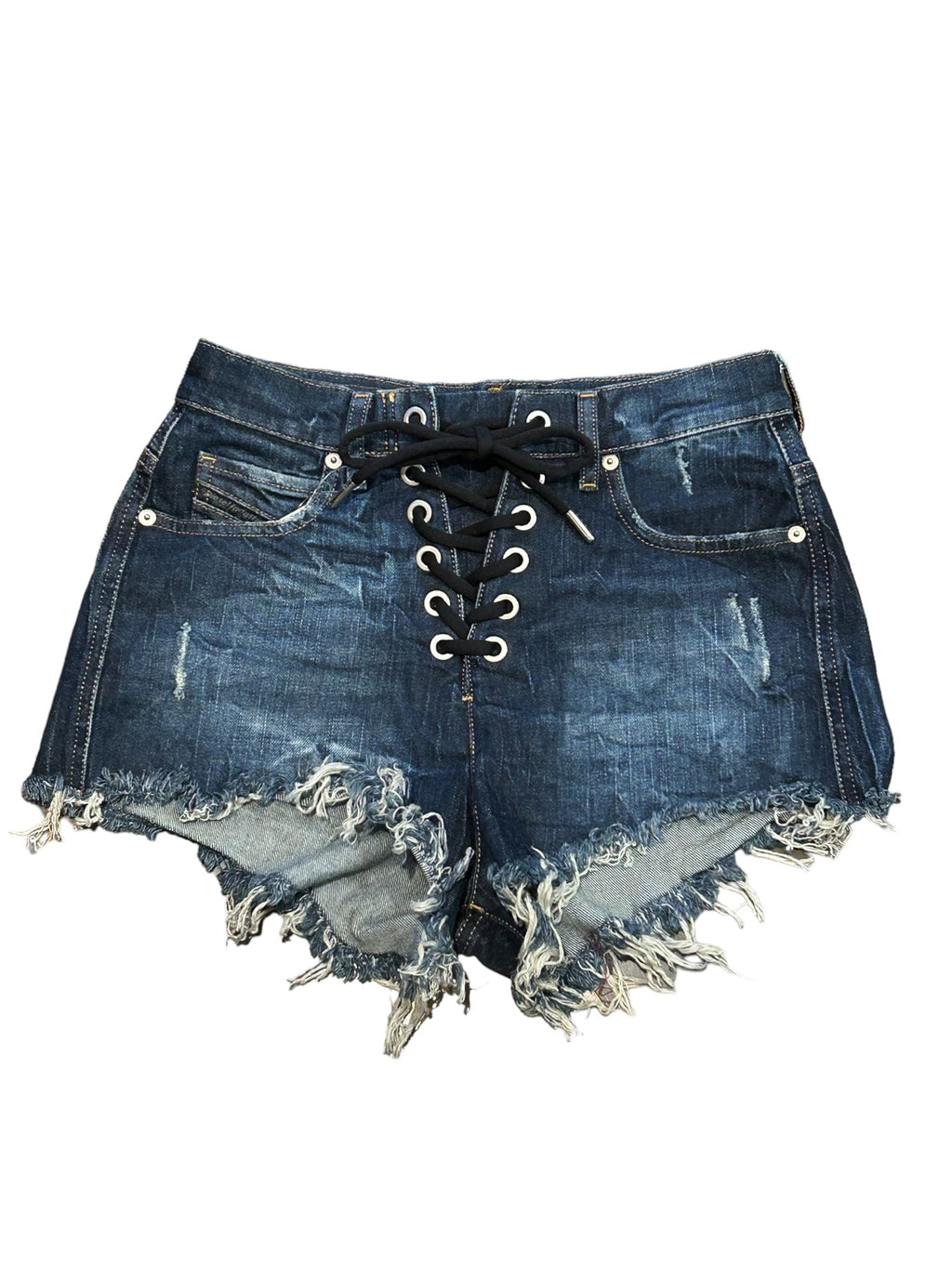 Pre Owned -Diesel Brand - Lace-Up Raw Edge Shorts