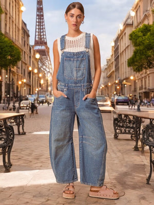 Devi Washed Denim Barrel Overalls