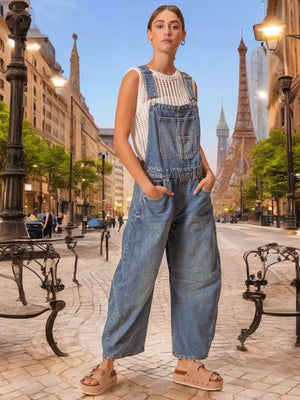 Devi Washed Denim Barrel Overalls