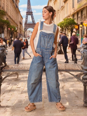 Devi Washed Denim Barrel Overalls