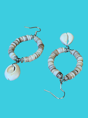 Inka DISC HOOP DROP EARRINGS WITH SHELL