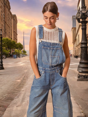 Devi Washed Denim Barrel Overalls