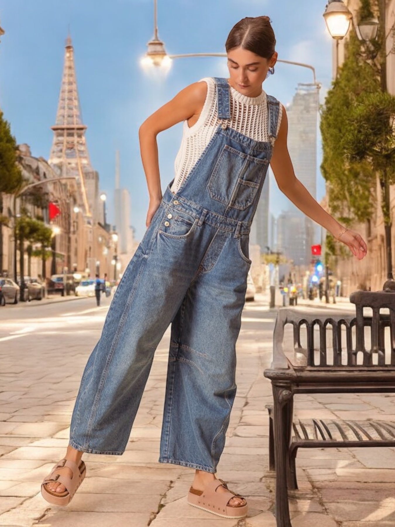 Devi Washed Denim Barrel Overalls