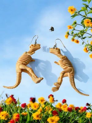 Hopping 3-D T-Rex Skeleton Earrings