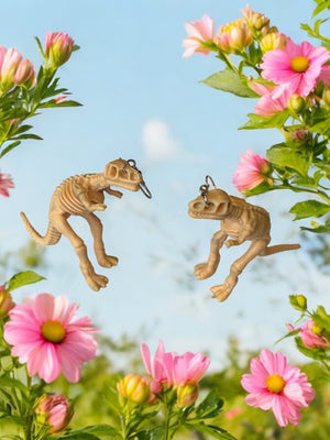 Hopping 3-D T-Rex Skeleton Earrings