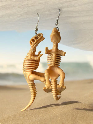 Hopping 3-D T-Rex Skeleton Earrings