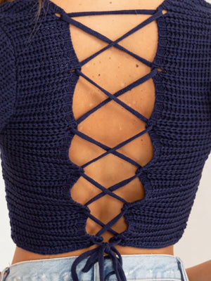 Hannah LACE-UP Cable Knit Crop Top